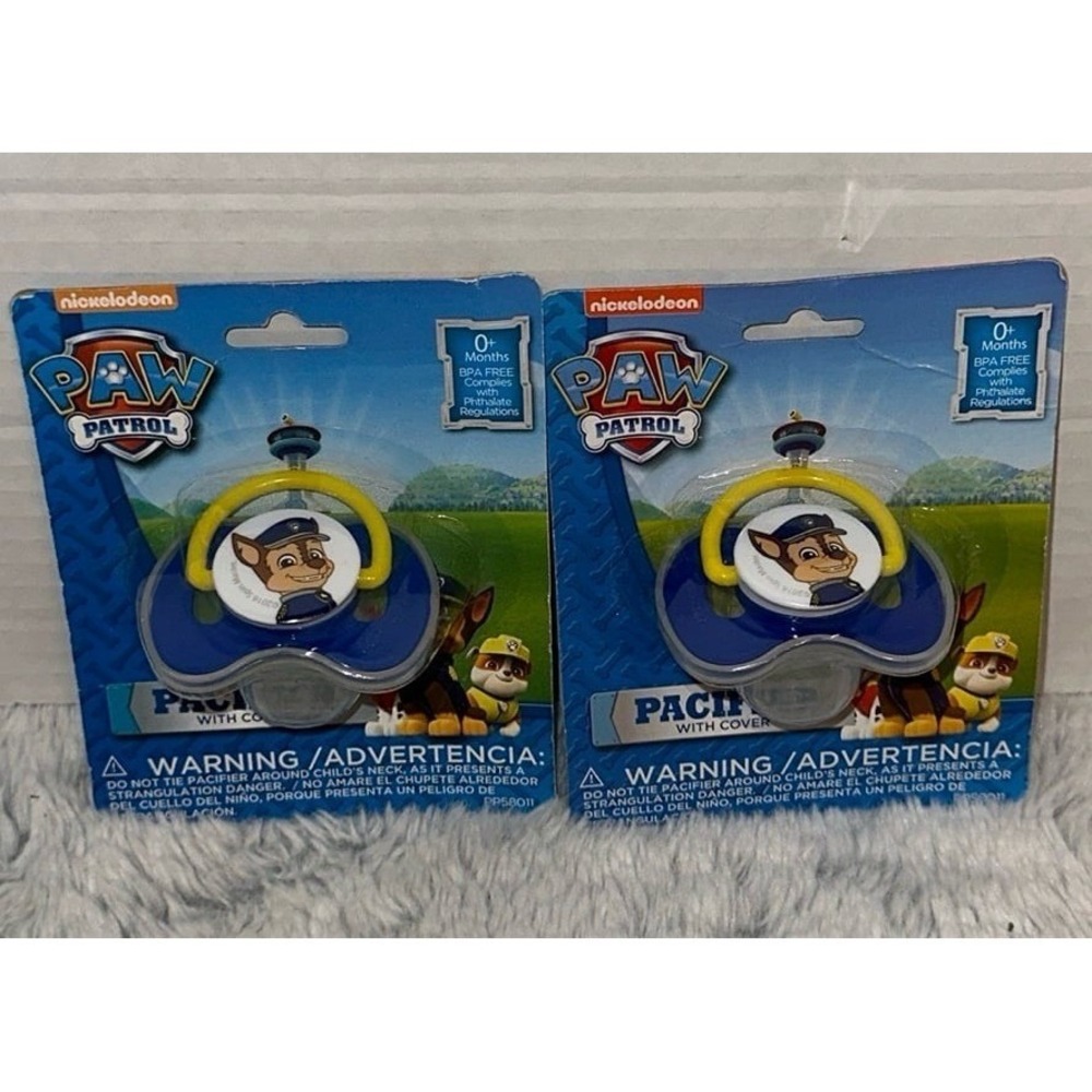 Paw Patrol Chase Pacifier with Cover Blue Yellow 0+ Months BPA Free 2 Pack